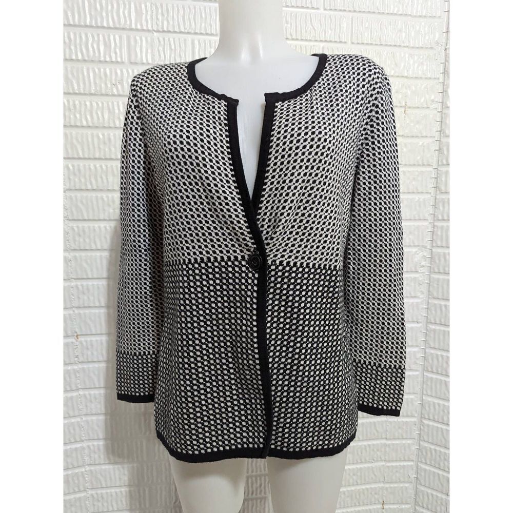 Pendleton Women's Black White Pattern Cotton Soft Knit Cardigan Sweater SP